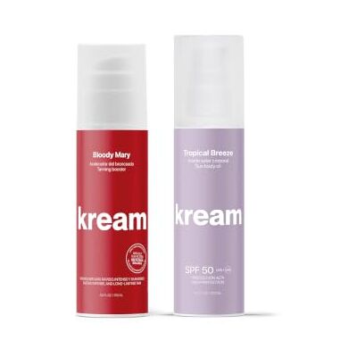 KREAM - DAILY TAN & FUN KREAM Malibu Sunrise Pack Acelerador del Bronceado + Aceite Solar Bronceador SPF50 Tropical Breeze Rutina Completa para un Bronceado Seguro y Duradero (150 ml + 200 ml) KREAM - DAILY TAN & FUN KREAM Malibu Sunrise Pack Acelerador del Bronceado + Aceite Solar Bronceador SPF50 Tropical Breeze Rutina Completa para un Bronceado Seguro y Duradero (150 ml + 200 ml)