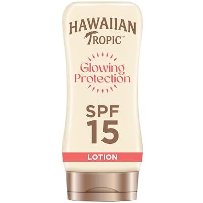 HAWAIIAN Tropic Glowing Protection Loción solar SPF 15-180 ml Loción solar SPF 15 de protección media UVA y UVB, fórmula resistente al agua, con manteca de karité y vitamina E, vegana HAWAIIAN Tropic Glowing Protection Loción solar SPF 15-180 ml Loción solar SPF 15 de protección media UVA y UVB, fórmula resistente al agua, con manteca de karité y vitamina E, vegana