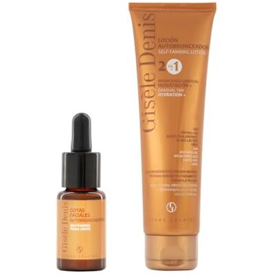 GISELE DENIS GISÈLE DENIS Pack Autobronceador, Gotas Faciales Autobronceadoras 15 ml + Loción Autobronceadora Corporal 150 ml, Bronceado Gradual, con DHA, Eritrulosa, Ácido Hialurónico y Arginina, Fórmula Vegana GISELE DENIS GISÈLE DENIS Pack Autobronceador, Gotas Faciales Autobronceadoras 15 ml + Loción Autobronceadora Corporal 150 ml, Bronceado Gradual, con DHA, Eritrulosa, Ácido Hialurónico y Arginina, Fórmula Vegana