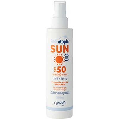 Pediatopic Sun Loción Spray 200ml emulsión fluida, de alta protección. Protector solar para pieles infantiles, atópicas y sensibles Pediatopic Sun Loción Spray 200ml emulsión fluida, de alta protección. Protector solar para pieles infantiles, atópicas y sensibles