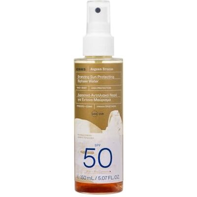 KORRES AEGEAN BRONZE Spray bronceador bifásico con factor de protección solar alto SPF 50, con aceite de algarroba para favorecer el bronceado, spray solar vegano para el cuerpo, 150 ml. KORRES AEGEAN BRONZE Spray bronceador bifásico con factor de protección solar alto SPF 50, con aceite de algarroba para favorecer el bronceado, spray solar vegano para el cuerpo, 150 ml.