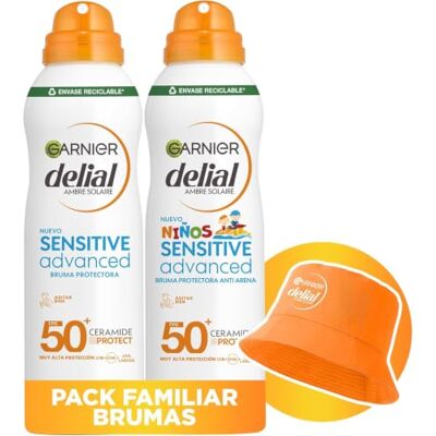 Garnier Delial Pack Bruma Solar Adulto + Niño + Regalo Gorro FPS50+, 3 Pack Textura no Pegajosa, Protección UVA y UVB, Ceramidas, Fórmula Hipoalergénica, Testado Pediátricamente, Delial Hydra 24H Garnier Delial Pack Bruma Solar Adulto + Niño + Regalo Gorro FPS50+, 3 Pack Textura no Pegajosa, Protección UVA y UVB, Ceramidas, Fórmula Hipoalergénica, Testado Pediátricamente, Delial Hydra 24H