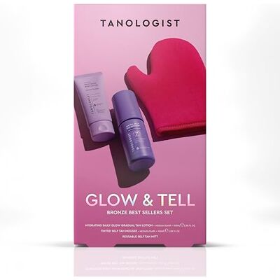 Tanologist Glow & Tell Bronze Set Medium/Dark Self Tan Lotion 100ml + Mousse 100ml with Reusable Mitt, Streak-Free Natural Finish, Skincare Formula No Orange Tone Tanologist Glow & Tell Bronze Set Medium/Dark Self Tan Lotion 100ml + Mousse 100ml with Reusable Mitt, Streak-Free Natural Finish, Skincare Formula No Orange Tone