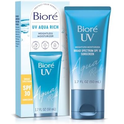 Bioré UV Aqua Rich Weightless Moisturizer SPF30 Hidratante Facial con Protección UVA/UVB Textura Ultraligera y Acabado Invisible Sin Residuo Blanco y No Comedogénico 50 ml Bioré UV Aqua Rich Weightless Moisturizer SPF30 Hidratante Facial con Protección UVA/UVB Textura Ultraligera y Acabado Invisible Sin Residuo Blanco y No Comedogénico 50 ml