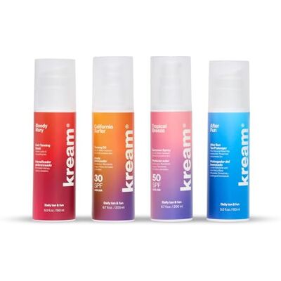 KREAM - DAILY TAN & FUN KREAM Summer Pack, Intensificador del Bronceado 150 ml + Aceite bronceador SPF30 200 ml + Protector Solar SPF50 200 ml + After Sun 150 ml KREAM - DAILY TAN & FUN KREAM Summer Pack, Intensificador del Bronceado 150 ml + Aceite bronceador SPF30 200 ml + Protector Solar SPF50 200 ml + After Sun 150 ml
