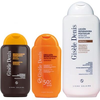 GISELE DENIS GISÈLE DENIS Pack Solar Corporal, Bronceador Inmediato 200 ml + Protector Solar 200 ml SPF50+ + Aftersun Bronze+ 400 ml, Bronceador Solar, Crema Solar y Loción Reparadora Postsolar, Protege, Repara GISELE DENIS GISÈLE DENIS Pack Solar Corporal, Bronceador Inmediato 200 ml + Protector Solar 200 ml SPF50+ + Aftersun Bronze+ 400 ml, Bronceador Solar, Crema Solar y Loción Reparadora Postsolar, Protege, Repara
