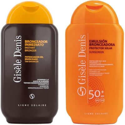 GISELE DENIS GISÈLE DENIS Pack Solar Dúo Perfecto, Bronceador Inmediato 200 ml + Protector Solar 200 ml FPS50+, Bronceador Crema, Acelerador del Bronceado, Emulsión Bronceadora, Crema Solar, Resistente al Agua GISELE DENIS GISÈLE DENIS Pack Solar Dúo Perfecto, Bronceador Inmediato 200 ml + Protector Solar 200 ml FPS50+, Bronceador Crema, Acelerador del Bronceado, Emulsión Bronceadora, Crema Solar, Resistente al Agua