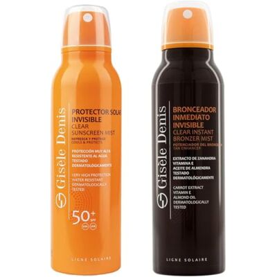 GISELE DENIS GISÈLE DENIS Pack Solar en Spray Invisible, Bronceador Inmediato Invisible 200 ml + Protector Solar Invisible 200 ml Protección FPS50+, Acelerador del Bronceado, Resistente al Agua, Uso Diario GISELE DENIS GISÈLE DENIS Pack Solar en Spray Invisible, Bronceador Inmediato Invisible 200 ml + Protector Solar Invisible 200 ml Protección FPS50+, Acelerador del Bronceado, Resistente al Agua, Uso Diario