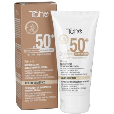 Tahe Bioprotector solar mineral facial con Color Mimético 0% filtros químicos y conservantes, FPS 50+, 50 ml Tahe Bioprotector solar mineral facial con Color Mimético 0% filtros químicos y conservantes, FPS 50+, 50 ml