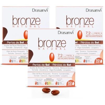 Drasanvi BRONZE Acelerador de bronceado Betacarotenos Protege la Piel de Rayos UVA y Previene el Envejecimiento Rosa Mosqueta, Tomate, Zanahoria y Alga Dunaliella, Vit. E, Licopeno, Luteína 3 x 30 dias Drasanvi BRONZE Acelerador de bronceado Betacarotenos Protege la Piel de Rayos UVA y Previene el Envejecimiento Rosa Mosqueta, Tomate, Zanahoria y Alga Dunaliella, Vit. E, Licopeno, Luteína 3 x 30 dias