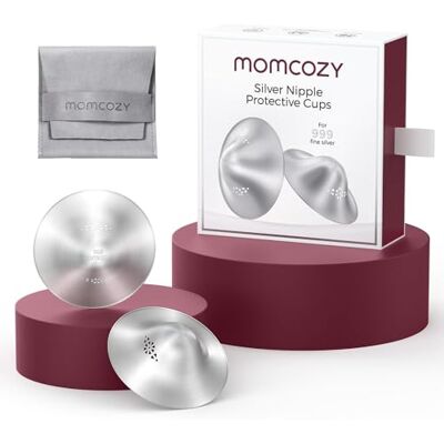 momcozy Copas de plata para pezones, plata 999, protectores de pezones para lactancia, diseño perforado transpirable, borde curvado y bolsa de fieltro momcozy Copas de plata para pezones, plata 999, protectores de pezones para lactancia, diseño perforado transpirable, borde curvado y bolsa de fieltro