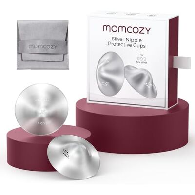 momcozy Copas de plata para pezones, plata 999, protectores de pezones para lactancia, diseño perforado transpirable, borde curvado y bolsa de fieltro momcozy Copas de plata para pezones, plata 999, protectores de pezones para lactancia, diseño perforado transpirable, borde curvado y bolsa de fieltro
