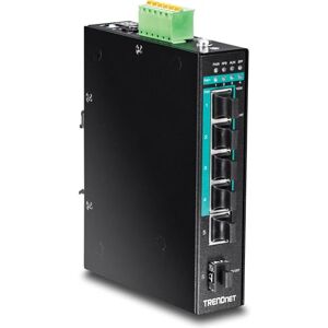 TRENDnet , TI-PG541, Switch DIN-Rail PoE+ Gigabit Industrial Reforzado de 5 Puertos, 120 W de Potencia, 1 Ranura SFP, clasificación IP30, conmutador de Red Gigabit PoE+, Negro TRENDnet , TI-PG541, Switch DIN-Rail PoE+ Gigabit Industrial Reforzado de 5 Puertos, 120 W de Potencia, 1 Ranura SFP, clasificación IP30, conmutador de Red Gigabit PoE+, Negro