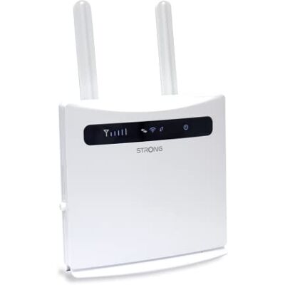 Strong Router 4G LTE WiFi 300 Conexión 4G, LTE hasta 150 Mbit/s y WiFi hasta 300 Mbit/s en 2,4 GHz, 2 antenas externas desmontables LTE, 4 Puertos Ethernet, 2 adaptadores SIM, blanco Strong Router 4G LTE WiFi 300 Conexión 4G, LTE hasta 150 Mbit/s y WiFi hasta 300 Mbit/s en 2,4 GHz, 2 antenas externas desmontables LTE, 4 Puertos Ethernet, 2 adaptadores SIM, blanco