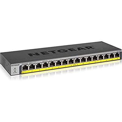 Netgear Switch Gigabit Ethernet PoE de 16 Puertos no gestionado (GS116PP) con 16x PoE+ Consumo 183 W, de sobremesa Montaje en Pared o en Bastidor, y protección Limitada Netgear Switch Gigabit Ethernet PoE de 16 Puertos no gestionado (GS116PP) con 16x PoE+ Consumo 183 W, de sobremesa Montaje en Pared o en Bastidor, y protección Limitada