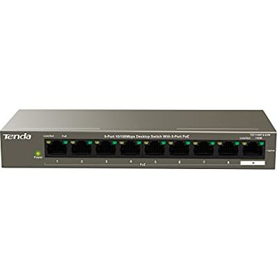 Tenda PoE Switch Ethernet TEF1109P-8-63W, 9 Puerto 10/100Mbps, 8 Puertos PoE(63W), IEEE 802.3af/at, 6KV Protección contra Rayos, 250M Distancia Transmisión, No Requiere Configuración, Metálica, Gris Tenda PoE Switch Ethernet TEF1109P-8-63W, 9 Puerto 10/100Mbps, 8 Puertos PoE(63W), IEEE 802.3af/at, 6KV Protección contra Rayos, 250M Distancia Transmisión, No Requiere Configuración, Metálica, Gris
