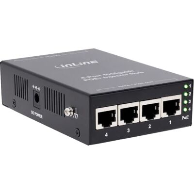 InLine PoE+ Injektor Hub 4 Puertos, 10 Gigabit, 65 W, IEEE 802.3af/at InLine PoE+ Injektor Hub 4 Puertos, 10 Gigabit, 65 W, IEEE 802.3af/at