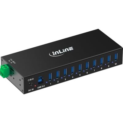 InLine Hub Industrial USB 3.2 Gen.1 con 10 Puertos, Carcasa de Aluminio, Montaje en Carril DIN, concentrador USB Activo con Fuente de alimentación, 5 GB/s, 35396C InLine Hub Industrial USB 3.2 Gen.1 con 10 Puertos, Carcasa de Aluminio, Montaje en Carril DIN, concentrador USB Activo con Fuente de alimentación, 5 GB/s, 35396C