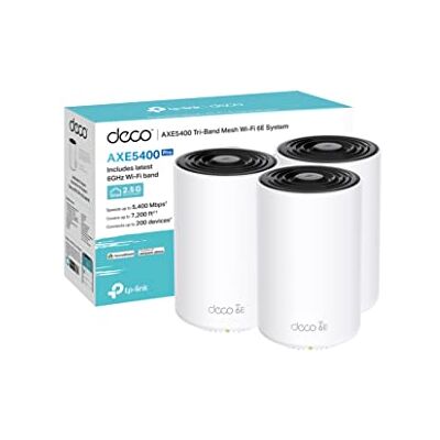 TP-Link Deco XE75 Pro (3 Unidades) AXE5400Mbps Mesh WiFi 6E System, verdadera Velocidad de Tres Bandas, Puerto de 2.5 Gbps, impulsado por IA, Cobertura de hasta 7200 pies Cuadrados, enrutador WiFi y TP-Link Deco XE75 Pro (3 Unidades) AXE5400Mbps Mesh WiFi 6E System, verdadera Velocidad de Tres Bandas, Puerto de 2.5 Gbps, impulsado por IA, Cobertura de hasta 7200 pies Cuadrados, enrutador WiFi y