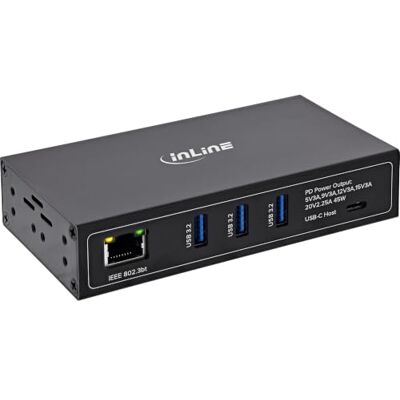 InLine Industrial PoE Hub USB de 4 Puertos Gigabit Ethernet, 5 GB/s, 60 W 3 puertos USB-A, 1 host USB-C, Gigabit Ethernet, IEEE802.3bt, hasta 45 W para el dispositivo host, sin fuente de alimentación InLine Industrial PoE Hub USB de 4 Puertos Gigabit Ethernet, 5 GB/s, 60 W 3 puertos USB-A, 1 host USB-C, Gigabit Ethernet, IEEE802.3bt, hasta 45 W para el dispositivo host, sin fuente de alimentación