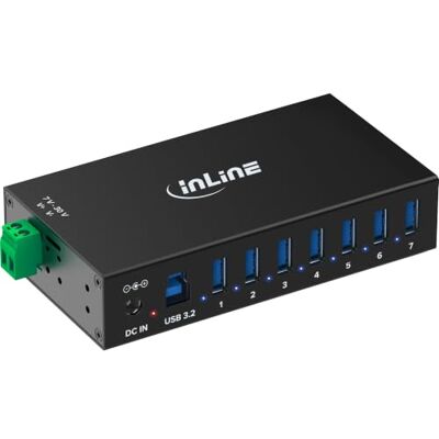 InLine Hub Industrial USB 3.2 Gen.1 con 7 Puertos, Carcasa de Aluminio, Montaje en Carril DIN, concentrador USB Activo con Fuente de alimentación, 5 GB/s, 35396B InLine Hub Industrial USB 3.2 Gen.1 con 7 Puertos, Carcasa de Aluminio, Montaje en Carril DIN, concentrador USB Activo con Fuente de alimentación, 5 GB/s, 35396B