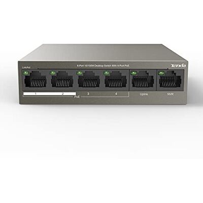 Tenda TEF1106P-4-63W PoE Switch Ethernet, 6 Puerto 10/100Mbps, 4 Puerto PoE(63W), QoS,Enlace Ascendente, NVR, 6KV Protección contra Rayos, Rango 250m,Fácil de Usar, Plug and Play, Carcasa Metálica Tenda TEF1106P-4-63W PoE Switch Ethernet, 6 Puerto 10/100Mbps, 4 Puerto PoE(63W), QoS,Enlace Ascendente, NVR, 6KV Protección contra Rayos, Rango 250m,Fácil de Usar, Plug and Play, Carcasa Metálica