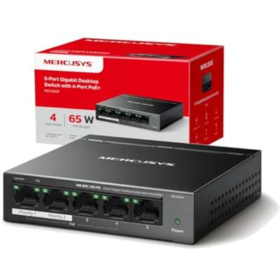 MERCUSYS MS105GP Switch Gigabit de 5 Puertos con PoE+ de 4 Puertos, Plug & Play, Largo Alcance hasta 250m, hasta 30W para Cada Puerto MERCUSYS MS105GP Switch Gigabit de 5 Puertos con PoE+ de 4 Puertos, Plug & Play, Largo Alcance hasta 250m, hasta 30W para Cada Puerto
