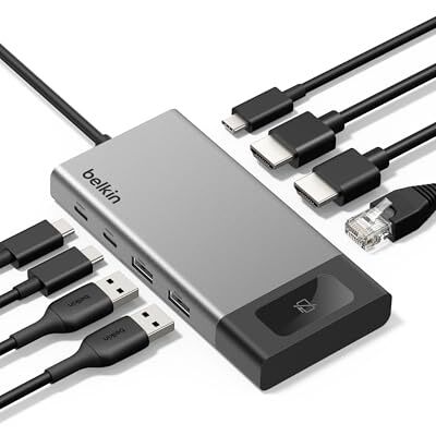 Belkin Hub USB C 8 en 1, Hub USB Multipuerto de 100W, Adaptador USB Tipo C, Dos Pantallas a 4K a 60 Hz en Mac, Windows y Chromebook, 10 Gbps de Transferencia de Datos y Ethernet, Concentrador Belkin Hub USB C 8 en 1, Hub USB Multipuerto de 100W, Adaptador USB Tipo C, Dos Pantallas a 4K a 60 Hz en Mac, Windows y Chromebook, 10 Gbps de Transferencia de Datos y Ethernet, Concentrador