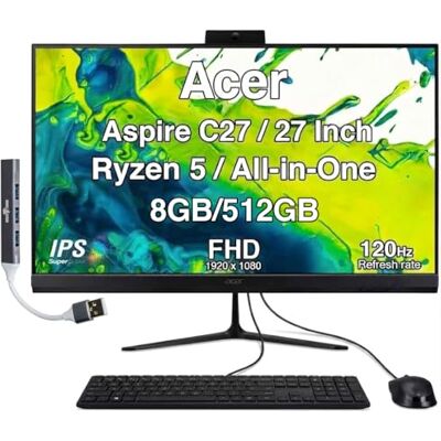 Acer Aspire C27 All-in-One, IPS FHD de 27 pulgadas, Intel Core 5 120U, 8 GB Teclado y mouse USB, Wi-Fi 6E, Bluetooth 5.3, HDMI, DP, RJ-45, cámara web, Windows 11 Pro /w DKZ accesorio de concentrador Acer Aspire C27 All-in-One, IPS FHD de 27 pulgadas, Intel Core 5 120U, 8 GB Teclado y mouse USB, Wi-Fi 6E, Bluetooth 5.3, HDMI, DP, RJ-45, cámara web, Windows 11 Pro /w DKZ accesorio de concentrador
