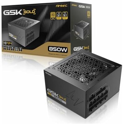 Antec GSK ATX3.1 850W V2 80 Plus Gold Fuente de alimentación totalmente modular, color negro Antec GSK ATX3.1 850W V2 80 Plus Gold Fuente de alimentación totalmente modular, color negro