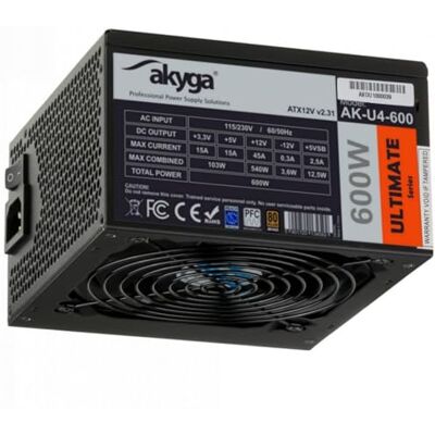 AKYGA AK-U4-600 ATX Fuente de alimentación (600 W, 80+, APFC P8, PCI-E, 6 Pines, 6 + 2 Pines, 6 SATA) AKYGA AK-U4-600 ATX Fuente de alimentación (600 W, 80+, APFC P8, PCI-E, 6 Pines, 6 + 2 Pines, 6 SATA)