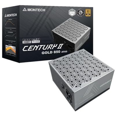 Montech Century II Fuente de alimentación ATX de Alta Gama 850 W 80 Plus Gold & Cybenetics Platinum Totalmente Modular ATX 3.1 y PCIe 5.1 Listo con Cable de 12 V-2 x 6 Garantía de 10 años Montech Century II Fuente de alimentación ATX de Alta Gama 850 W 80 Plus Gold & Cybenetics Platinum Totalmente Modular ATX 3.1 y PCIe 5.1 Listo con Cable de 12 V-2 x 6 Garantía de 10 años