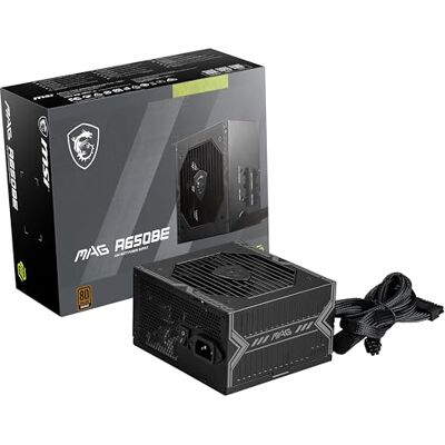 MSI mag A650BE Fuente de alimentación para Juegos, con certificación 80 Plus Bronce, 650 W, semimodular, PSU ATX de bajo Ruido MSI mag A650BE Fuente de alimentación para Juegos, con certificación 80 Plus Bronce, 650 W, semimodular, PSU ATX de bajo Ruido