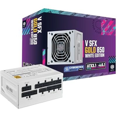 Cooler Master V850 SFX Gold White Edition Full Modular, 850W, 80+ Gold Efficiency, soporte ATX incluido, ventilador FDB silencioso, factor de forma SFX, garantía de 10 años Cooler Master V850 SFX Gold White Edition Full Modular, 850W, 80+ Gold Efficiency, soporte ATX incluido, ventilador FDB silencioso, factor de forma SFX, garantía de 10 años