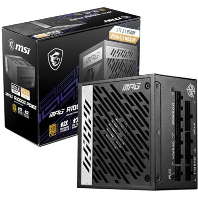 MSI Unidad de fuente de alimentación MPG A1000G PCIE5, enchufe británico, 1000 W, certificado 80 Plus Gold, ATX 3.0 totalmente modular, soporte de GPU PCIe 5.0, condensadores japoneses de 105 °C, modo MSI Unidad de fuente de alimentación MPG A1000G PCIE5, enchufe británico, 1000 W, certificado 80 Plus Gold, ATX 3.0 totalmente modular, soporte de GPU PCIe 5.0, condensadores japoneses de 105 °C, modo