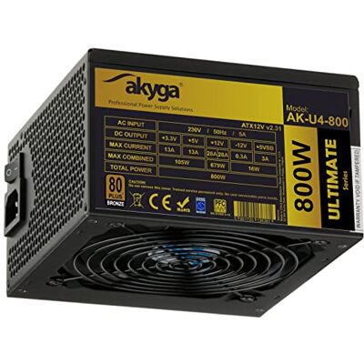 AKYGA ATX Power Supply Ultimate AK-U4-800 P4+4 PCI-E 6 Pines 6+2 Pines 6X SATA APFC 80+ Ventilador de Bronce 12 cm AKYGA ATX Power Supply Ultimate AK-U4-800 P4+4 PCI-E 6 Pines 6+2 Pines 6X SATA APFC 80+ Ventilador de Bronce 12 cm