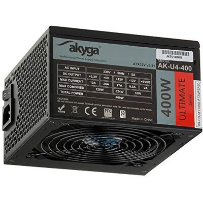 AKYGA Fuente, Ventilador de 120 mm silencioso, Certificado 80 Plus Bronze Negro Negro Negro AKYGA Fuente, Ventilador de 120 mm silencioso, Certificado 80 Plus Bronze Negro Negro Negro