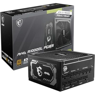 MSI mag A1000GL PCIE5 1000W 80 Plus Gold Fuente de alimentación Modular Negro 306-7ZP9B18-CE0 MSI mag A1000GL PCIE5 1000W 80 Plus Gold Fuente de alimentación Modular Negro 306-7ZP9B18-CE0