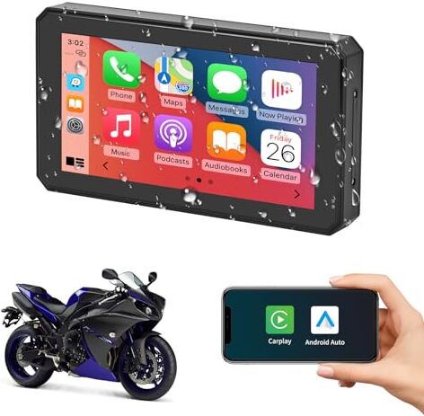 Ninetom Moto GPS Inalámbrico Portátil Apple Carplay/Android Coche Impermeable Radio de Coche Pantalla Táctil IPS de 5,98 Pulgadas con Navegación Bluetooth Dual Siri Asistente de Google para Motos