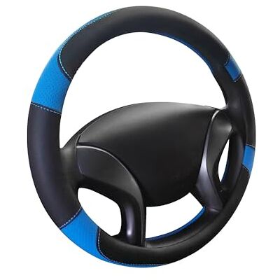 Kolamom Funda de Cuero para Volante de Coche, tamaño Universal, 37 – 39 cm, Accesorio para el Interior del Coche, Transpirable, Antideslizante e Inodoro (Azul-Negro) Kolamom Funda de Cuero para Volante de Coche, tamaño Universal, 37 – 39 cm, Accesorio para el Interior del Coche, Transpirable, Antideslizante e Inodoro (Azul-Negro)