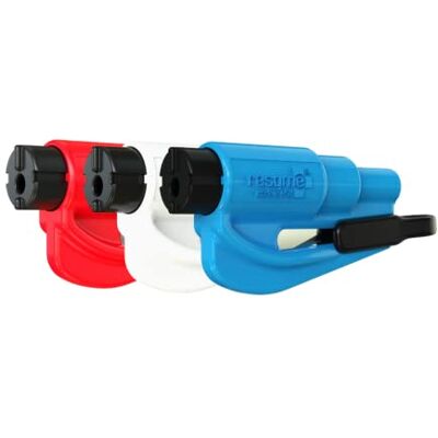 RESQME La herramienta original para llavero de escape de emergencia de automóvil, cortador de cinturón 2 en 1 y rompevidrios, fabricado en EE. UU., paquete de 3, Rojo, Blanco, Ajul RESQME La herramienta original para llavero de escape de emergencia de automóvil, cortador de cinturón 2 en 1 y rompevidrios, fabricado en EE. UU., paquete de 3, Rojo, Blanco, Ajul