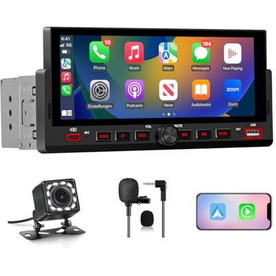 Junsun 6.86 Pulgadas 1 DIN Radio Coche Universal con Pantalla Táctil, con CarPlay/AndroidAuto/Admite Carga Type-C/USB/Micrófono/FM/EQ/GPS/Bluetooth 5.0/USB/SWC y Cámara Trasera con Cable 6M Junsun 6.86 Pulgadas 1 DIN Radio Coche Universal con Pantalla Táctil, con CarPlay/AndroidAuto/Admite Carga Type-C/USB/Micrófono/FM/EQ/GPS/Bluetooth 5.0/USB/SWC y Cámara Trasera con Cable 6M