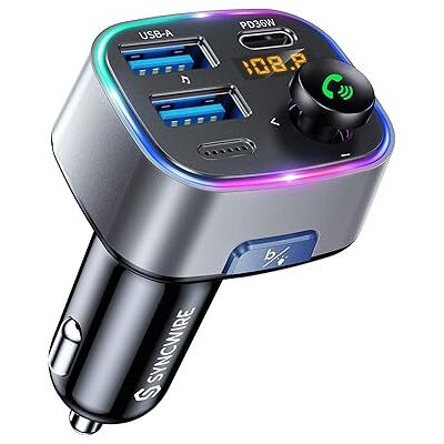 SYNCWIRE Transmisor FM Bluetooth 5.4 para Coche, 48W(PD 36W & 12W) USB Cargador Adaptador de Coche Receptor de Radio Inalámbrico, Pantalla LED, Llamadas Manos Libres, Soporte Unidad USB, Gris SYNCWIRE Transmisor FM Bluetooth 5.4 para Coche, 48W(PD 36W & 12W) USB Cargador Adaptador de Coche Receptor de Radio Inalámbrico, Pantalla LED, Llamadas Manos Libres, Soporte Unidad USB, Gris