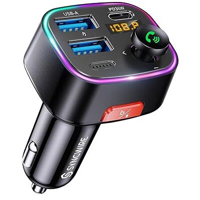 SYNCWIRE Transmisor FM Bluetooth 5.4 para Coche,48W(PD 36W & 12W) Doble USB Cargador Adaptador Receptor de Radio Inalámbrico,Pantalla LED,Llamadas Manos Libres,Soporte Unidad USB de 64GB,Negro SYNCWIRE Transmisor FM Bluetooth 5.4 para Coche,48W(PD 36W & 12W) Doble USB Cargador Adaptador Receptor de Radio Inalámbrico,Pantalla LED,Llamadas Manos Libres,Soporte Unidad USB de 64GB,Negro