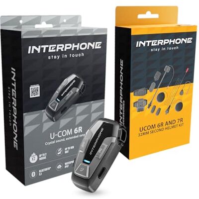 Interphone U-COM 6R – Intercomunicador Moto Individual con Kit para Segundo Casco, Comunicación Bluetooth 5.1 hasta 1 km para GPS y Llamadas, Batería 15h, Resistente al Agua IP67 Interphone U-COM 6R – Intercomunicador Moto Individual con Kit para Segundo Casco, Comunicación Bluetooth 5.1 hasta 1 km para GPS y Llamadas, Batería 15h, Resistente al Agua IP67