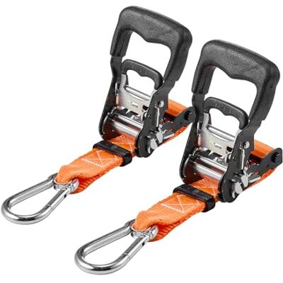 VEVOR Correas de Trinquete, 38,1 mm x 1,8 m, con Mosquetones, Resistencia a la Rotura de 1100 kg, Bolsa de Transporte, para Mudanzas, Remolques, Motocicletas, Kayaks, Techo de Coche, Paquete de 2 VEVOR Correas de Trinquete, 38,1 mm x 1,8 m, con Mosquetones, Resistencia a la Rotura de 1100 kg, Bolsa de Transporte, para Mudanzas, Remolques, Motocicletas, Kayaks, Techo de Coche, Paquete de 2
