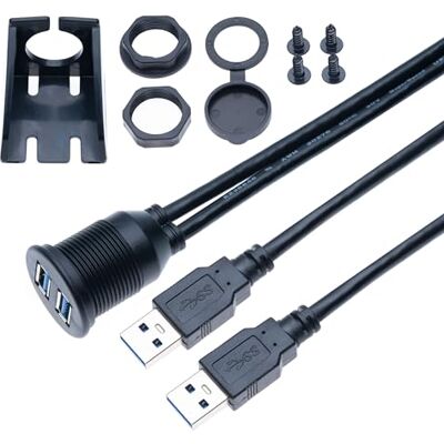 Keple USB 3.0 1M Puerto Doble Macho a Hembra Extensión de Cable de Montaje en Panel de Tablero Redondo para Automóvil Vehículo Barco Camión Bicicleta Motocicleta Paneles de Yates Salpicadero (1 Metro) Keple USB 3.0 1M Puerto Doble Macho a Hembra Extensión de Cable de Montaje en Panel de Tablero Redondo para Automóvil Vehículo Barco Camión Bicicleta Motocicleta Paneles de Yates Salpicadero (1 Metro)