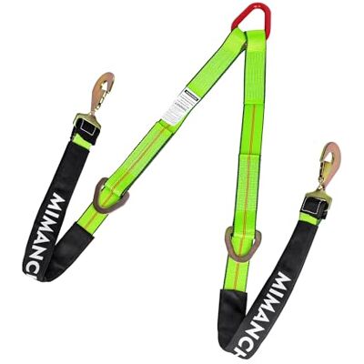 Mimanchi Axle V-Bridle Strap 2" x 4',1 Pack, Heavy Duty Recovery Tow Strap w/Snap Hooks,Cordura Sleeve,D Ring Middle,for Car Hauler,Rollback,and Flat Bed,Tow Truck Mimanchi Axle V-Bridle Strap 2" x 4',1 Pack, Heavy Duty Recovery Tow Strap w/Snap Hooks,Cordura Sleeve,D Ring Middle,for Car Hauler,Rollback,and Flat Bed,Tow Truck