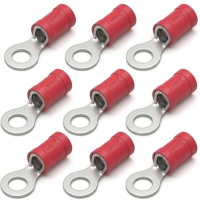 AUPROTEC terminales de cable aislados, 0.5-1.5 mm², M8, Rojo terminales de anillo de cobre estañado para crimpar para cableado automotriz, marino y de taller Pack de 10 AUPROTEC terminales de cable aislados, 0.5-1.5 mm², M8, Rojo terminales de anillo de cobre estañado para crimpar para cableado automotriz, marino y de taller Pack de 10
