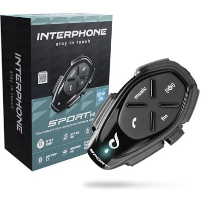 Interphone Sport HD Intercomunicador Casco Moto Individual, para hasta 4 usuarios a 1 km de Distancia, intercomunicador con Bluetooth para GPS y Llamadas, Accesorios Moto con 15 h de autonomía, IP67 Interphone Sport HD Intercomunicador Casco Moto Individual, para hasta 4 usuarios a 1 km de Distancia, intercomunicador con Bluetooth para GPS y Llamadas, Accesorios Moto con 15 h de autonomía, IP67
